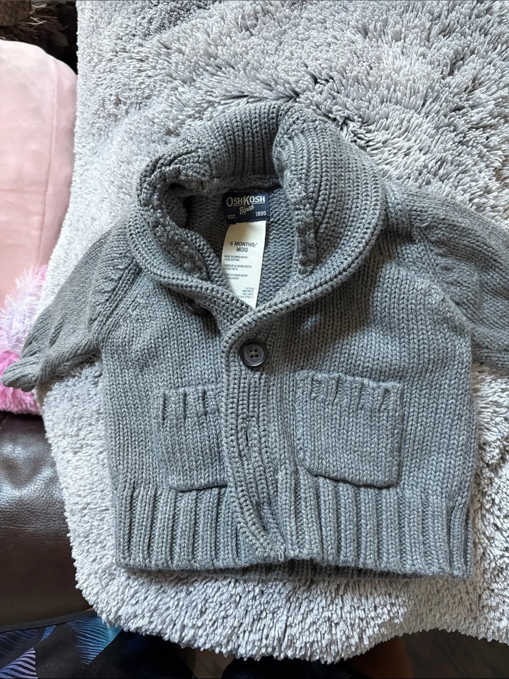 OshKosh B'gosh Light Gray Knit Shawl Collar Cardigan